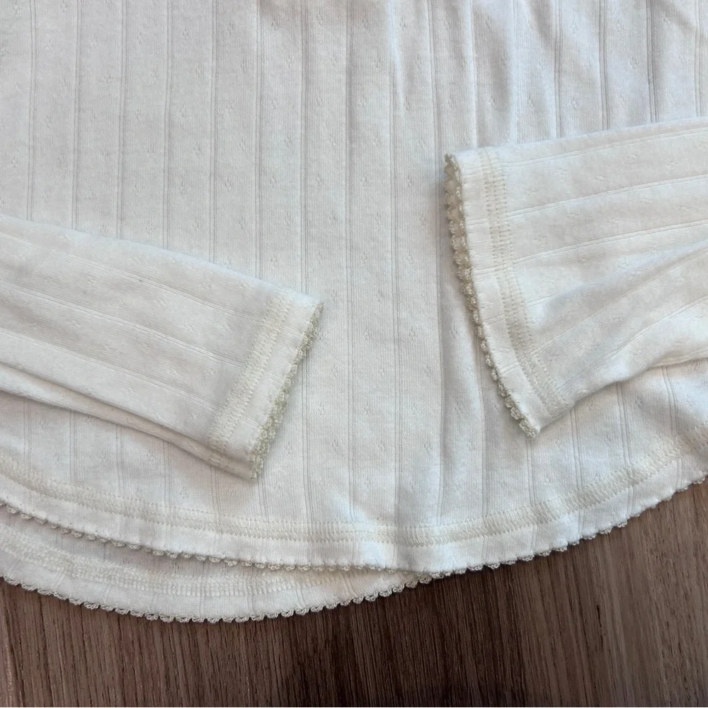 Free People Long Sleeve White Ribbed Henley Medium